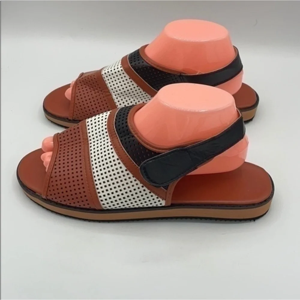 NEW Brown & White Textured perforated sandals